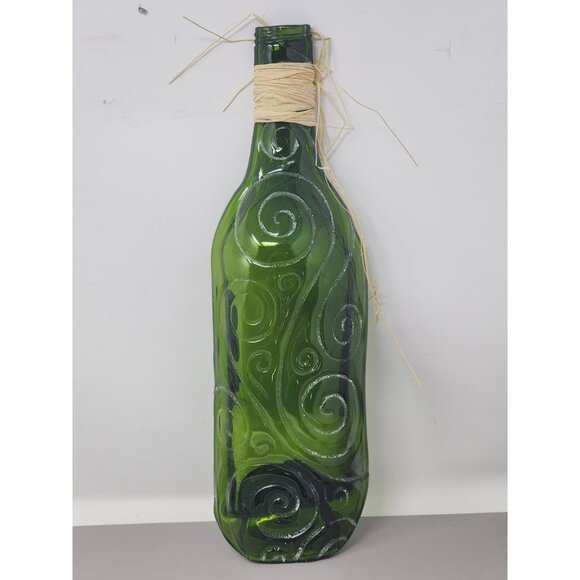 Melted Green Wine Bottle Cheese Plate With Raffia Wrap - Picture 2 of 8